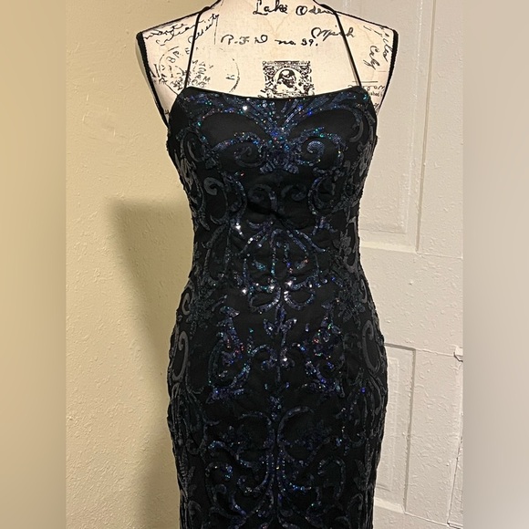 PromGirl Blue Sequin Embellished Sheath Dress - Picture 4 of 7